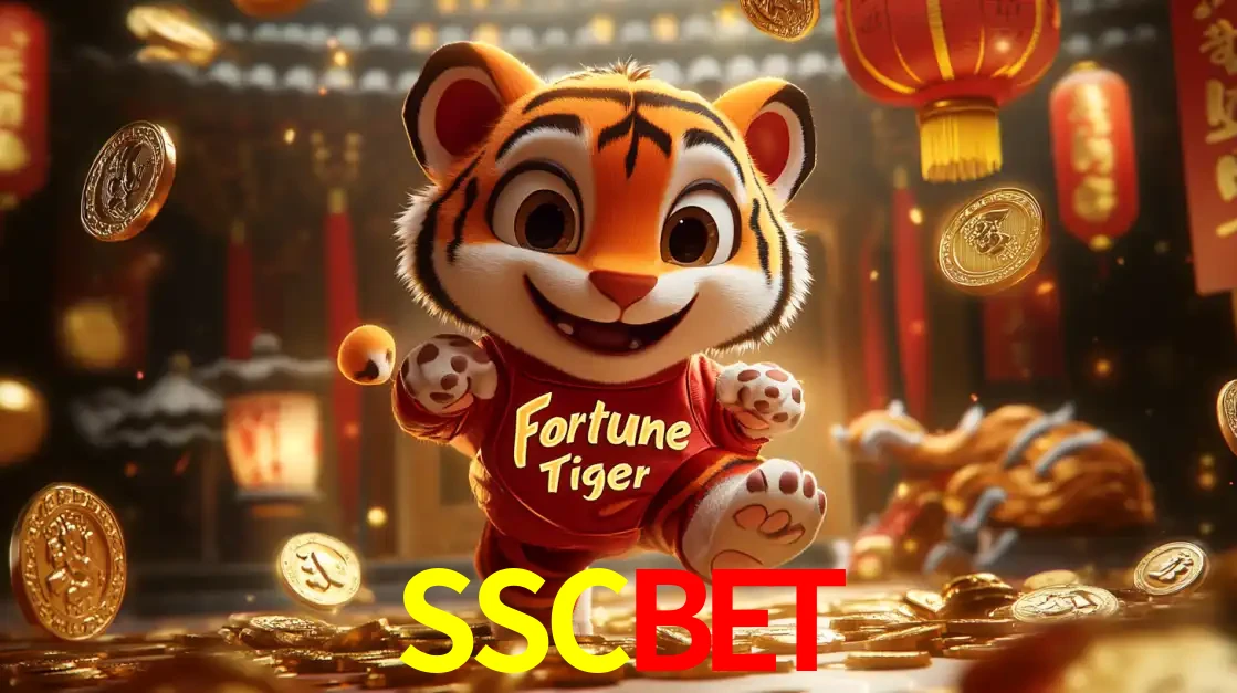 O alegre personagem do Fortune Tiger correndo sobre um caminho de moedas de ouro, simbolizando os grandes prêmios e a diversão do popular jogo de slot do SSCBET.